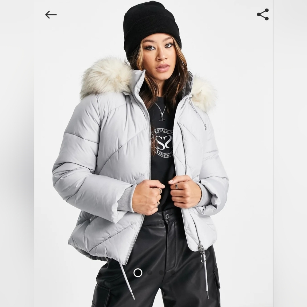 🚫🤍 NWT Topshop Padded Faux Fur Hooded Grey Coat